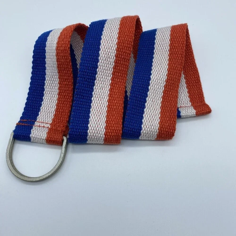 Orange White Blue Striped Woven D Ring Belt Teen's Size XS End to End 26